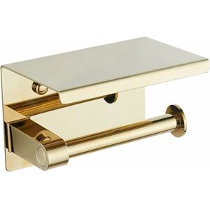 DEWDAT Gold Toilet Roll Holder 304 Stainless Steel Toilet Roll Holder with Shelf Wall Mounted Toilet Roll Holder for Bathroom (Gold)