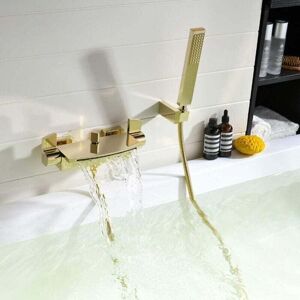 Ymyny - Gold Wall Mount Waterfall Bathtub Faucet Wall Mounted Bathroom Tap with Hand Shower mumu Bathtub Mixer Tap