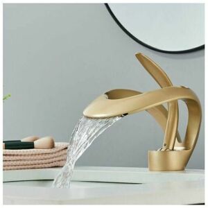 Dewdat - Gold Waterfall Brass Bathroom Faucet,Waterfall Basin Faucet,High-Arc Single Handle Bathroom Faucet With Adjustable Hot And Cold Single