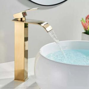 SHUNLI Gold Waterfall Sink Faucet, Waterfall Bathroom Mixer Tap with Spout Height Adjustable Hot and Cold Waterfall Sink Mixer Tap Stainless Steel Bathroom