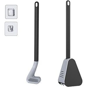 IKODM Golf Toilet Brush with Holder and Toilet Brush, Silicone Toilet Brush with Long Handle(Black)