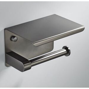 LINGHHANG Grey Toilet Paper Holder Wall Mounted No Drilling 304 Stainless Steel with Shelf for Bathroom