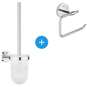 Grohe BauCosmopolitan Accessories set with wall mounted toilet brush + metal Toilet paper Roll Holder, Chrome (40463001-DUOESSENTIALS)