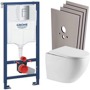 Rapid sl Pack Support frame + sat Wall-hung toilet + Chrome plate + Wall cladding set (RSLFUSIONTQ1SB) - Grohe
