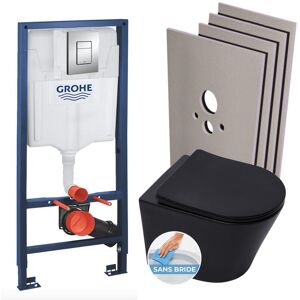 Rapid sl Toilet Frame + Matt Black sat Infinitio Toilet Bowl + Chrome Flush Plate + Cladding Set (RSLBLINFI1SB) - Grohe