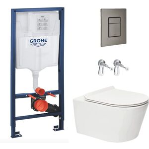 Toilet Pack Rapid sl Frame + Brevis Rimless Toilet + Brushed Hard Graphite Flush Plate (RapidSLBrevis-AL0) - Grohe
