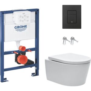 Toilet Pack Low height 0.82m Rapid sl Frame + sat Rimless Toilet + Matt Black Flush Plate (RapidSLSAT-82-KF0) - Grohe
