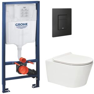Toilet Pack Rapid sl Frame + sat Brevis Rimless Toilet with Soft-Close Seat + Matt Black Flush Plate (RAPIDSL-BREVIS-KF0) - Grohe