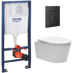 Rapid sl Toilet Frame + Swiss Aqua Technologies Rimless Toilet + Matt Black Flush Plate (RSLSATKF0) - Grohe