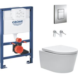 Toilet Pack sat Rimless Wall-Hung Toilet + Rapid sl Frame and brackets + Chrome Flush Plate (RapidSLSAT-82) - Grohe