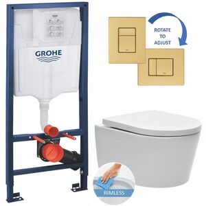 Grohe Toilet set Grohe Rapid SL frame + SATrimless bowl + Grohe brushed gold Skate Cosmopolitan flush plate (RapidSLSAT-bgold)