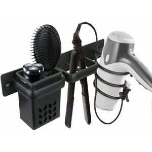 AIPERQ Hair Dryer Holder Bathroom Accessories Organizer Set & Hair Straightener Professional Wall Mount Aluminum Accessory Holder with Holes Silver Black