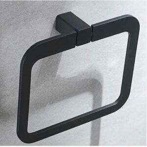 DEWDAT Hand Towel Holder Black Towel Ring Punch hole Towel Rail for Bathroom, Stainless Steel Square