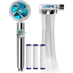 Linghhang - Handheld Shower Head(Blue), Water Saving Anti-Limescale Shower Head, High Pressure Propeller Shower Head, 3-Stage Filtration System with
