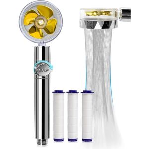 Linghhang - Handheld Shower Head(Gold), Water Saving Anti-Limescale Shower Head, High Pressure Propeller Shower Head, 3-Stage Filtration System with