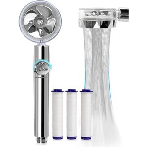 Linghhang - Handheld Shower Head(Silver), Water Saving Anti-Limescale Shower Head, High Pressure Propeller Shower Head, 3-Stage Filtration System