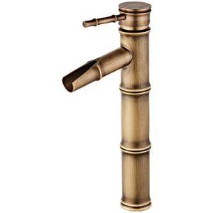 Cyslmuk - High Bamboo Faucet, Waterfall Basin Mixer Tap, Single Hole Hot and Cold Water Faucet Available, Bronze Bathroom Faucet, 3 Joints Break Mouth