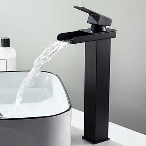 Alwaysh - High Basin Waterfall Mixer Tap Matt Black Rectangular Hot Cold Adjustable Square Bathroom for Counter Top Basin Hand Wash Basin Mixer