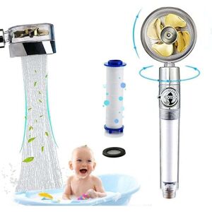 ZVD - High-pressure shower head, 360° propeller shower head, water-saving shower head with filter and switch (gold)