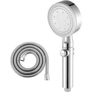 Longziming - High Pressure Shower Head and Hose With Stop Switch 4 Spray Modes Hand Shower Bathroom Shower + 1.5m Hose Chrome