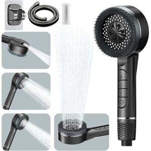 YMYNY High Pressure Shower Head, Water Saving Shower Head with 1.5M Shower Hose and Shower Holder, Anti-Limescale Shower Head with Filter 4 Types of Jets