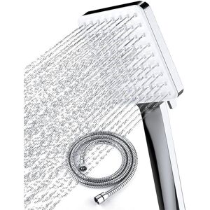Csparkv - High Pressure Shower Head with 1.5m Hose Water Saving Shower Head with 6 Adjustable Shower Modes Universal Large Shower Head, Square Chrome