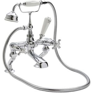 Hudson Reed - Old London Topaz White Crosshead Chrome Bath Shower Mixer Tap and Shower Kit with Dome Collar - BC304DX