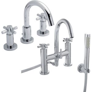 Hudson Reed - Tec Crosshead 3-Hole Basin Mixer Tap and Bath Shower Mixer Tap - Chrome