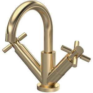 Hudson Reed - Tec Crosshead Cloakroom Mono Basin Mixer Tap Dual Handle Push Button Waste - Brushed Brass