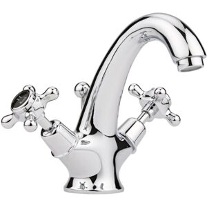 Hudson Reed - Topaz Black Crosshead Mono Basin Mixer Tap Dome Collar with Waste - Chrome