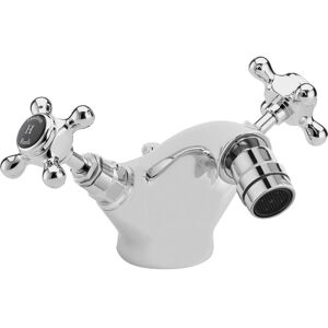 Hudson Reed - Topaz Hexagonal Collar Bidet Mixer Tap with Waste Crosshead Handle - Black/Chrome