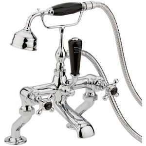 Hudson Reed - Old London Topaz Black Crosshead Chrome Bath Shower Mixer Tap and Shower Kit with Hex Collar - BC404HX