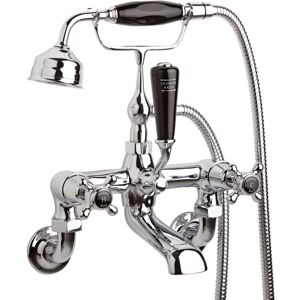 HUDSON REED Old London Topaz Black Crosshead Wall Mounted Chrome Bath Shower Mixer Tap and Shower Kit with Dome Collar - BC404DXWM