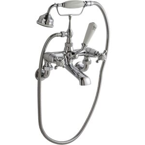 Hudson Reed - Old London Topaz White Crosshead Wall Mounted Chrome Bath Shower Mixer Tap and Shower Kit with Dome Collar - BC304DXWM