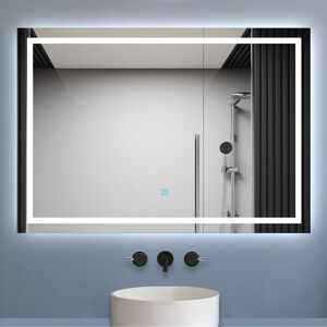 Biubiubath - Illuminated Bathroom Mirror with led Light 1000x600mm Retangular Bathroom Mirror with Demister Pad+Touch Sensor