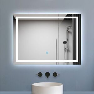 Biubiubath Illuminated Bathroom Mirror with LED Light 800x600mm Retangular Bathroom Mirror with Demister Pad+Touch Sensor