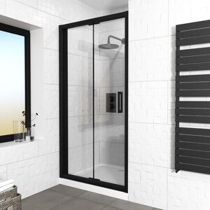 Nes Home - Kim 700 Matte Black Walk In Bi Folding Shower Tempered Glass Door Screen Panel