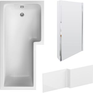 Balterley - l Shape Right Hand Shower Bath Bundle - Includes Tub, Screen with Fixed Return & Front Panel - 1700mm
