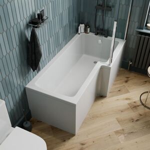 CERAMICA L Shaped Shower Bath Right Hand Glass Shower Screen Acrylic 1700