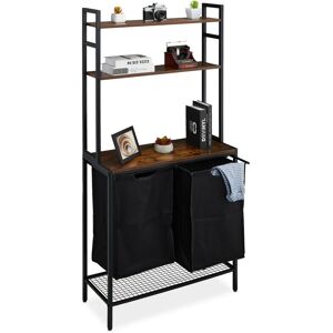 Relaxdays - Laundry Laundry Basket Rack, 2 Pull-out Compartments, hwd: 162 x 80 x 34 cm, Collector, Bathroom Shelves, Black/Brown