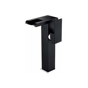 Tonchean - led High Waterfall Bathroom Sink Faucet,Modern Elegant Design Black Brass Basin Mixer Tap,Hot and Cold Water Available,3 Color Changes