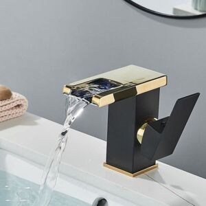 Sjqka - led Waterfall Basin Faucet-black and gold bathroom faucet-golden sink mixer-vintage faucet-brass