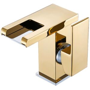 CSPARKV Led Waterfall Faucet Sink Bathroom Faucet(Gold Color), Modern Elegant Design Golden Brass Basin Mixer Tap, Hot and Cold Water Available, 3 Color