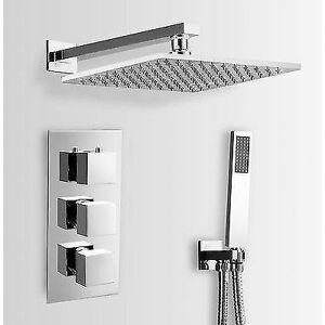 Nes Home - Lilly 3 Dial 2 Way Square Concealed Thermostatic Mixer Valve, Handset & Square Shower Head Chrome