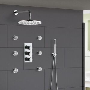 Nes Home - Lilly 3 Dial 3 Way Round Concealed Thermostatic Mixer Valve Hand Held Shower Body Jet