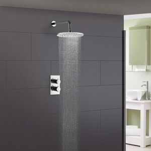 Nes Home - Lily 2 Dial 1 Way Round Concealed Thermostatic Mixer Valve & 200mm Round Shower Head Chrome