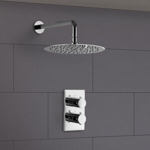 Nes Home - Lily 2 Dial 1 Way Round Concealed Thermostatic Mixer Valve & Thin 200mm Round Shower Head Chrome
