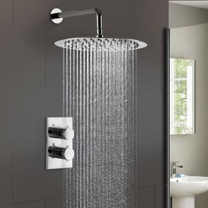 Nes Home - Lily 2 Dial 1 Way Round Concealed Thermostatic Mixer Valve & Thin 300mm Round Shower Head Chrome