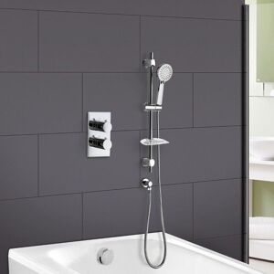 Nes Home - Lily 2 Dial 2 Way Round Concealed Thermostatic Mixer Valve, Slider Rail, Handset & Bath Filler Chrome