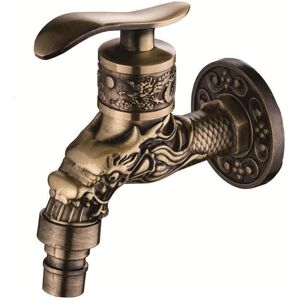 Linghhang - Hand Wash Faucet, Washing Machine Small Faucet Wall Mount Carved Zinc Alloy Antique Brass Bibcock Decorative Outdoor Garden Faucet